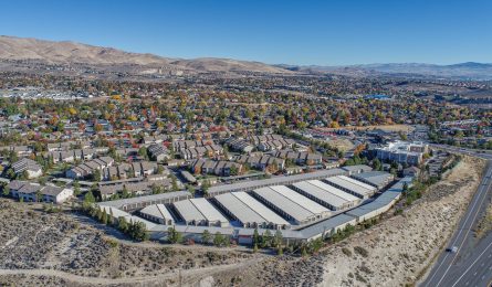 Buchanan Street Partners' new self-storage facility in Reno, Nevada, with surrounding residential areas.